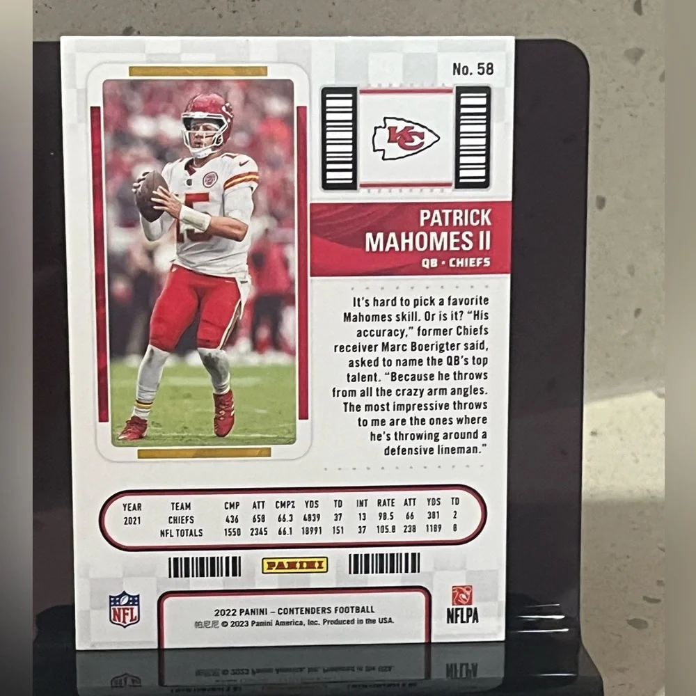 ⭐️🏈 Patrick Mahomes II 2022 Panini Contenders Football Card #58 (B1)